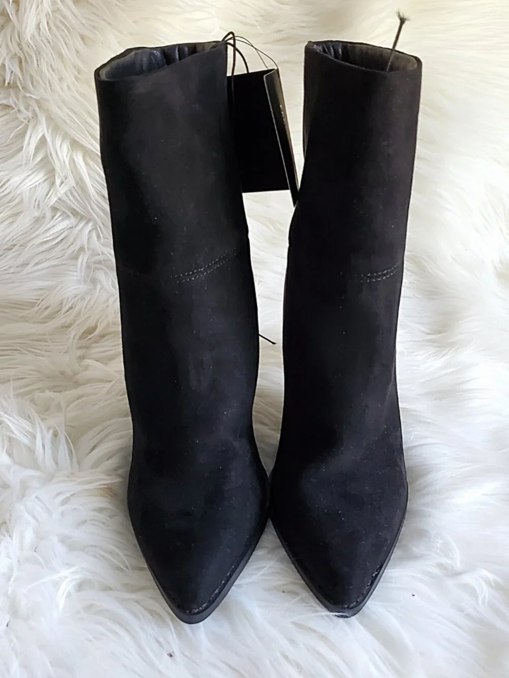 Forever 21 Black Suede Heeled Pull On Mid Calf Boots SZ 6